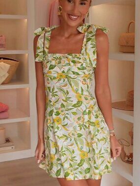 Zara Linen Blend Printed Floral Tie Strap Short Dress Size XL